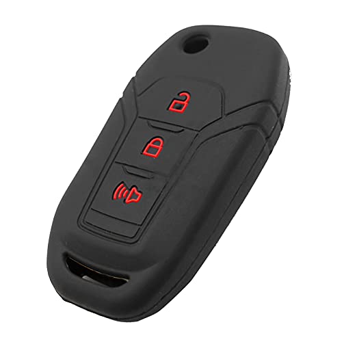 Silicone Key Fob Cover Fit for Ford Expedition Explorer Escape Ranger F-150 F-250 F-350 F-450 F-550 Super Duty Bronco Flip 3 Buttons Key Fob | Car Accessories | Remote Key Protection Case – Black/Red