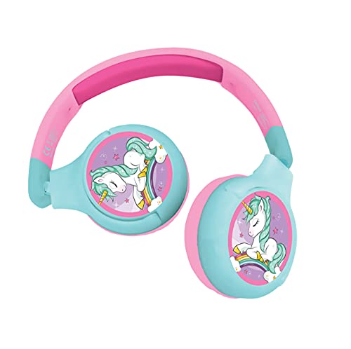 LEXiBOOK Unicorn 2-in-1 Bluetooth Headphones for Kids – Stereo Wireless Wired, Kids Safe, Foldable, Adjustable, HPBT010UNI