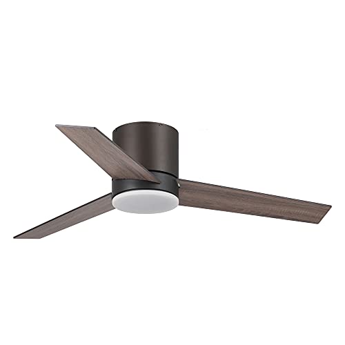 Parrot Uncle Ceiling Fans with Lights and Remote Low Profile Flush Mount Ceiling Fan with Light for Bedroom, 3-way Light Color Adjustable, 48 Inch, Brown
