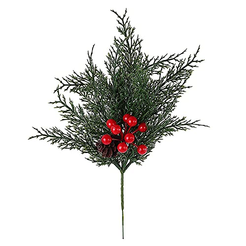 HYLYING 10 PCS Artificial Pine Branches Faux Cedar Sprigs with Pinecones Branch Fake Greenery Pine Picks for Christmas Holiday Winter Home Garden Decor, A1