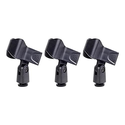 Tookie Clothespin Style Microphone Clip, 3pcs Plastic Wired Anti Slip Break Resistant Microphone Clip with Spring, Universal Anti Scratch Rotatable Microphone Clamp, Easy Install(Black)