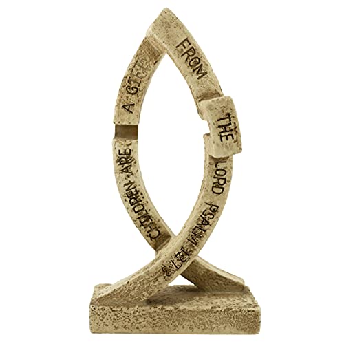 7.5″ Tall Christian Fish Ichthys Symbol Statue | Reveals a Cross Cut Out from The Side | Great Gift for Christians | Home Décor | Children are a Gift from The Lord Psalm 127:3″