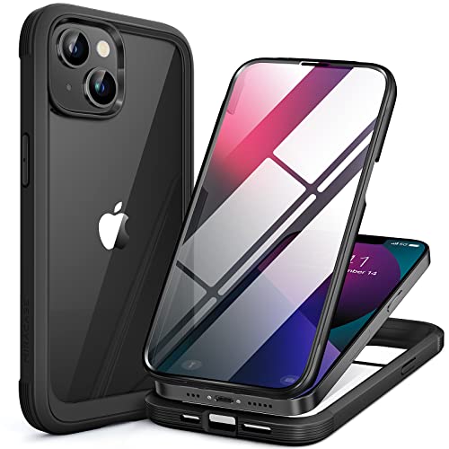 Miracase Compatible with iPhone 13 Mini case 5.4 inch, 2021 Upgrade Full-Body Glass Clear Case Bumper Case with Built-in 9H Tempered Glass Screen Protector for iPhone 13 Mini, Black