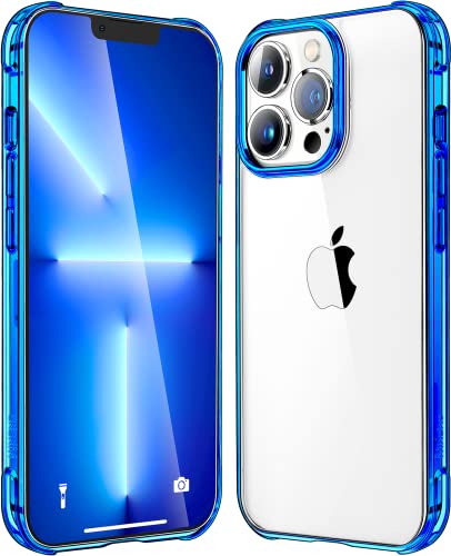 Mkeke for iPhone 13 Pro Case Clear, Anti-Yellow Shockproof 13 Pro Crystal Clear Case with Bumper Slim Fit for iPhone 13 Pro 2021 Blue