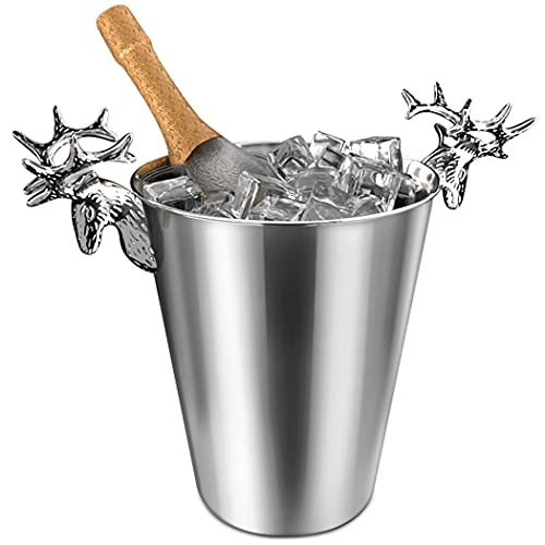 ICE BUCKET Ice Buckets For Parties, Deer Head Stainless Steel Ice pails, High-End Decoration, Great For Home Bar, Chilling Beer Champagne and Wine, Christmas 4-1/2-Quart/5L, Silver…