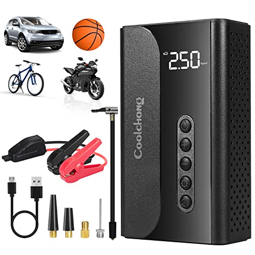 Jump Starter with Air Compressor, 10400mAh Portable Car Battery Charger & 150PSI Tire Inflator, LCD Display, Power Bank, LED Light, 12V Car Battery Booster, for 6.0L Gas and 3.0L Diesel Engines