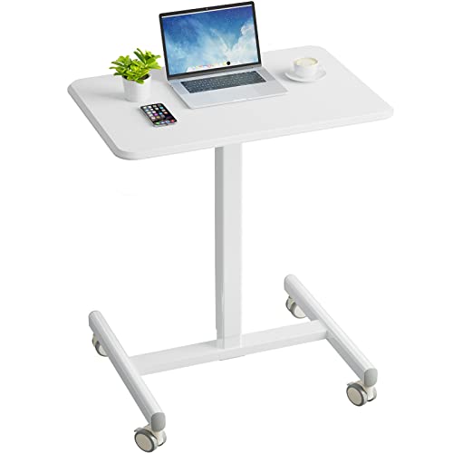 HUANUO Mobile Standing Desk Adjustable Height, Mobile Laptop Desk 27 inch, Standing Rolling Cart Desk with Gas Spring