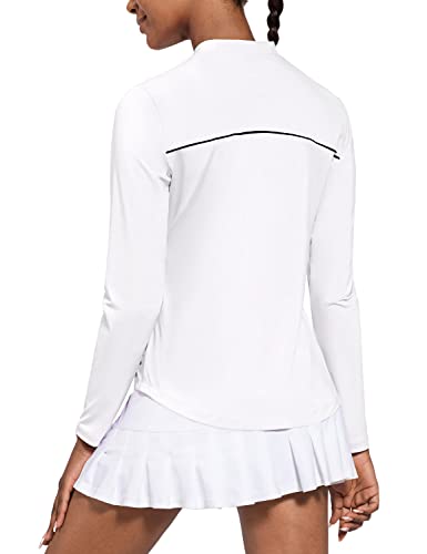 BALEAF Women’s Long Sleeve Tennis Golf Shirts UPF 50+ 1/4 Zip Quick Dry Active Tops White L