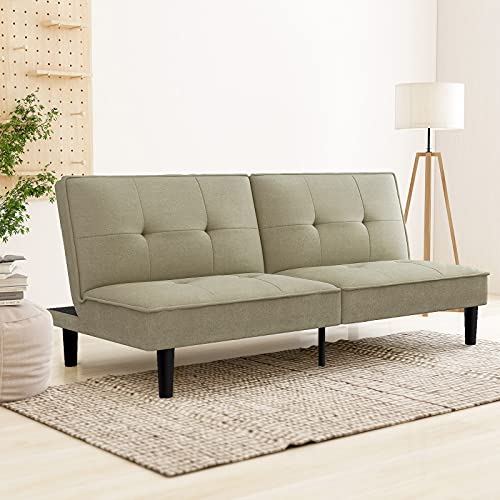IULULU Convertible Sofa Bed Futon Sleeper with Adjustable Backrest, Stylish Armless Recliner Couch for Small Space, Green