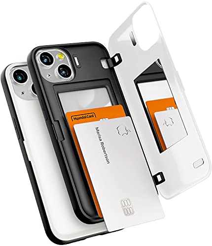 GOOSPERY Magnetic Door Bumper Compatible with iPhone 13 Case, Card Holder Wallet Case, Easy Magnet Auto Closing Protective Dual Layer Sturdy Phone Back Cover – White