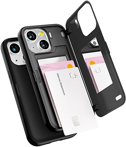 GOOSPERY Magnetic Door Bumper Compatible with iPhone 13 Case, Card Holder Wallet Case, Easy Magnet Auto Closing Protective Dual Layer Sturdy Phone Back Cover – Black