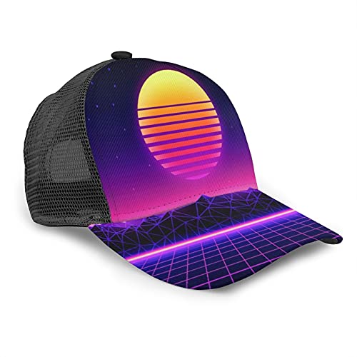 Sribiny Unisex Baseball Dat Cap,Retro Futuristic 1980S Digital Landscape,Twill Relaxed Adjustable Mesh Back Cap Washed Ball Hats Great for Youth Adult