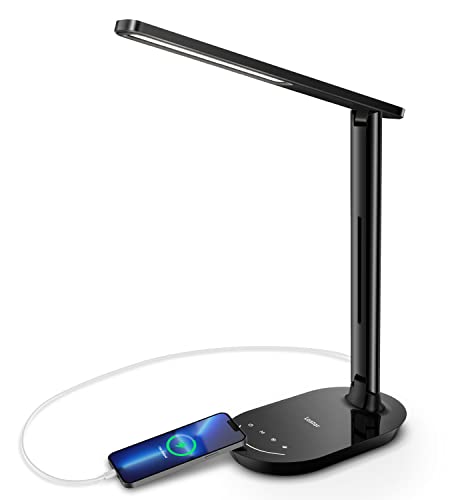 LASTAR LED Desk Lamp, Dimmable Eye-Protecting Table Lamps with Night Light, USB Charging Port, 4 Color Temperature Modes, 5 Brightness Levels, 1H Timer, Touch Control for Home Office Bedroom