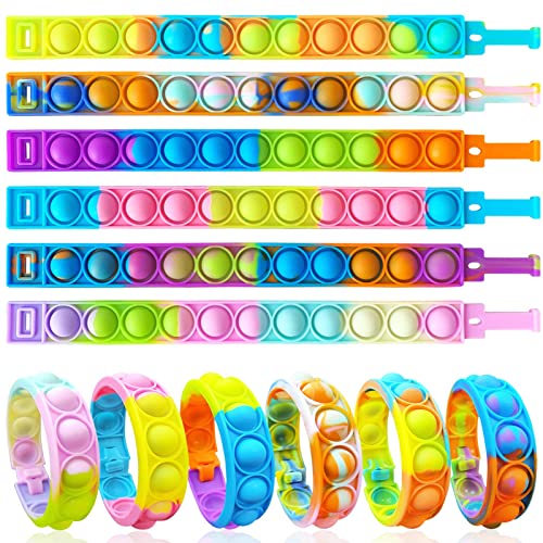 ZNNCO 12PCS Push Pop Fidget Toy Fidget Bracelet, Durable and Adjustable, Multicolor Stress Relief Finger Press Bracelet for Kids and Adults ADHD ADD Autism