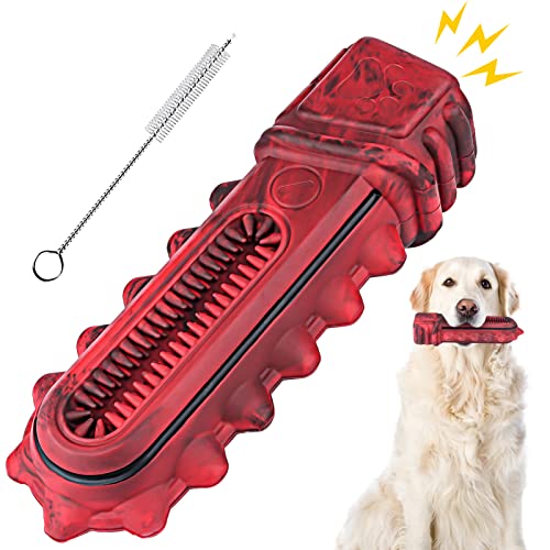 Dog Chew Toys Dog Toothbrush, Dog Toys for Aggressive Chewers and Medium/Large Dogs, Rubber Dog Squeaky Toys, Interactive Dog Toy for Training, Teething and Cleaning Teeth