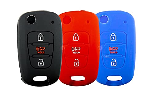SiliconeCovers 3x New Key Fob Remote Fobik Silicone Cover Fit For & Compatible With KIA – NYOSEKSAM11ATX-SC01, Black Red Blue
