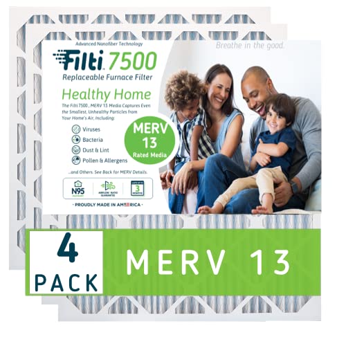 Filti 7500 Pleated Home HVAC Furnace 20 x 30 x 1 MERV 13 Air Filter with Reduced Carbon Footprint and Nanofiber Technology (4 Pack)