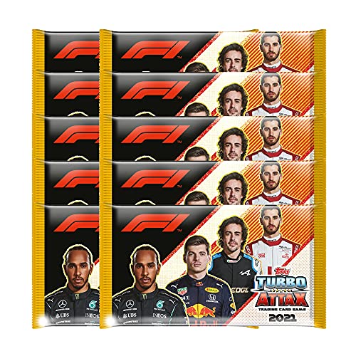 2021 Topps F1 Turbo Attax Cards – 10-Pack Set (10 Cards per Pack) (Total of 100 Cards)