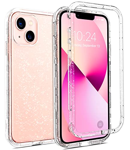 Coolwee Crystal Glitter Full Protective Case Compatible iPhone 13 Heavy Duty Hybrid 3 in 1 Rugged Shockproof Women Girls Transparent Compatible with Apple iPhone 13 6.1 inch Shiny Clear Bling Sparkle