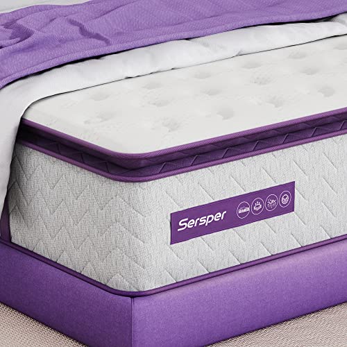 Sersper 8 Inch Memory Foam Hybrid Pillow Top Queen Mattress – 5-Zone Pocket Innersprings Motion Isolation -Heavier Coils for Durable Support -Medium Firm -Made in North America