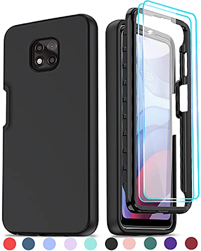 LeYi for Moto G Power 2021 Case, Motorola G Power Case with [2 x Tempered Glass Screen Protector] for Women Men, Full-Body Shockproof Soft Silicone Protective Phone Case for Moto G Power, Black