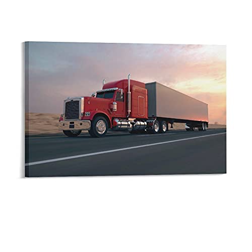 JIEDIE Semi-Trailer Tractor Builder Boy Room Construction Truck Canvas Poster Bedroom Decor Sports Landscape Office Room Decor Gift 16x24inch(40x60cm)