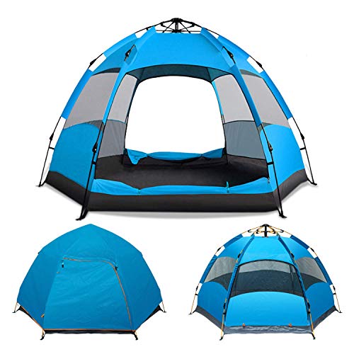 TPS Power Sports Instant Pop Up Camping Tent Easy Setup Automatic Hydraulic Water Resistant with Rain Fly Portable Lightweight Great for Outdoor Beach Backpacking Hiking (Blue, 4-5 Person)