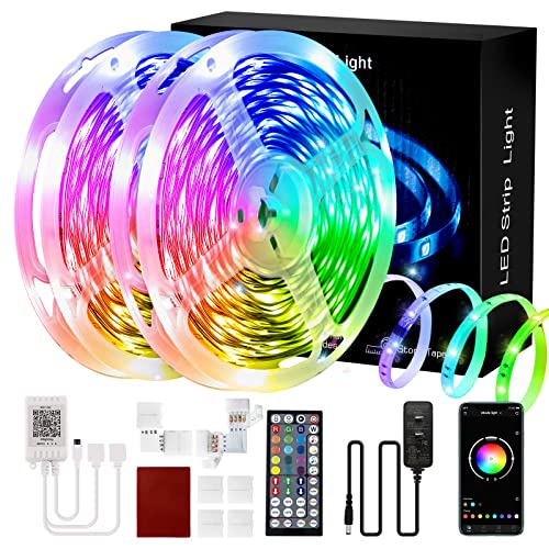 100ft LED Strip Lights (2 Rolls of 50ft) Music Sync Led Lights for Bedroom RGB Color Changing ETL Listed Adapter Smart Led Light Strips with App Control and 44 Keys IR Remote for Home Decoration