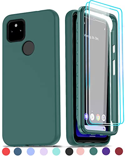 LeYi for Google Pixel 5A Case, Pixel 5A Case with [2 x Tempered Glass Screen Protector], Full-Body Shockproof Soft Liquid Silicone Hybrid Protective Phone Case for Google Pixel 5A 5G, Midnight Green