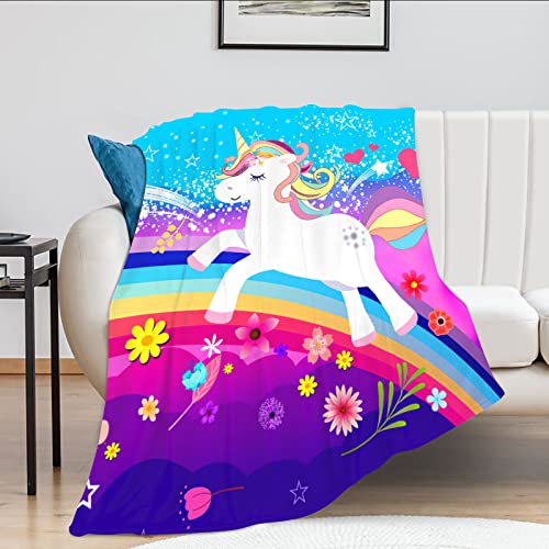 citari Unicorn Blanket for Kids Unicorns Gifts for Girls Cute Cartoon Unicorn Pattern Throw Blanket Super Warm Soft Cozy Plush Fleece-Flannel Blanket for Girls Women Birthday 40″x50″ Rainbow Colors
