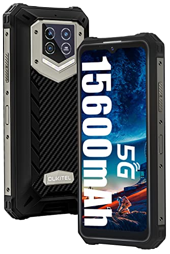 OUKITEL WP15 5G Rugged Smartphone Unlocked, 15600Mah Battery Android 11 Octa-core 8+128GB 6.52″ HD Screen 48MP Triple Camera Waterproof Shockproof NFC Dual Sim Cell Phone Black (NOT Support AT&T)