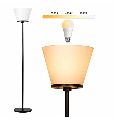 Floor Lamp for Living Room, Simple Modern Black Floor Lamp for Bedroom Office, 3 Color Temperatures Tall Standing Floor Lamp with Foot Switch, (9W LED Bulb, White Lampshade Included).