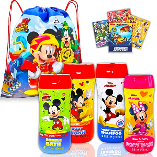 Disney Bundle Mickey and Minnie Mouse Bathroom Set for Kids, Toddlers ~ 6 Pc Disney Accessories Bundle with Body Wash, Bubble Bath, and More (Mickey and Minnie Bath Toys) Disney Bathroom set