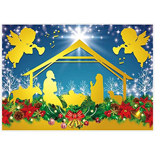 Allenjoy 7x5ft Nativity of Jesus Holy Night Backdrop Angels Manger Scene Background Christian Christmas Party Decor Banner Portrait Photo Booth Studio Prop Favor Gifts