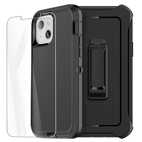 AICase for iPhone 13/iPhone 14 with Belt-Clip Holster, Screen Protector, Heavy Duty Protective Phone Case, Military Grade Full Body Protection Shockproof/Dustproof/Drop Proof Rugged Tough Cover(Black)