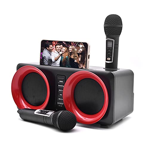 Karaoke Machine, Portable PA Speaker System with 2 Wireless Microphone for Home Party, Meeting, Wedding, Church, Picnic, Outdoor/Indoor