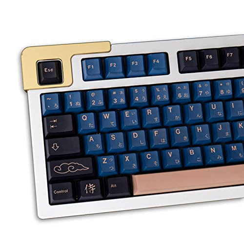 129 Keys PBT Keycaps Dye Sub Cherry Profile Japanese Blue Samurai Keycaps Fit for 61/64/87/104/108 Cherry Mx Switches Mechanical Keyboard
