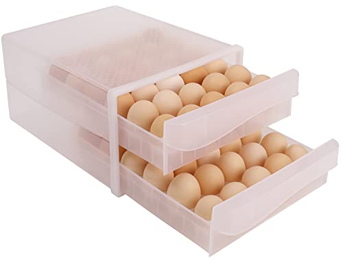 Sooyee Egg Container for Refrigerator,60 Grid Egg Holder for Refrigerator, 2 Drawers Egg Storage,Multi-Layer Chicken or Duck ‘s Egg Organizer for Refrigerator,Egg Holder Countertop,Clear