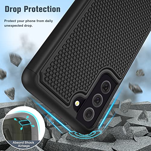 JXVM for Samsung Galaxy S21 FE Case: Dual Layer Protective Heavy Duty Cell Phone Cover Shockproof Rugged with Non Slip Textured Back – Military Protection Bumper Tough – 6.4inch (Black Black) | The Storepaperoomates Retail Market - Fast Affordable Shopping