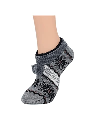 Century Star Women Slipper Socks Soft Cozy Animal Christmas Socks Anti-Slip Fuzzy Slipper Warm Winter Floor Socks 1 Pack Gray Black Snowflake One Size