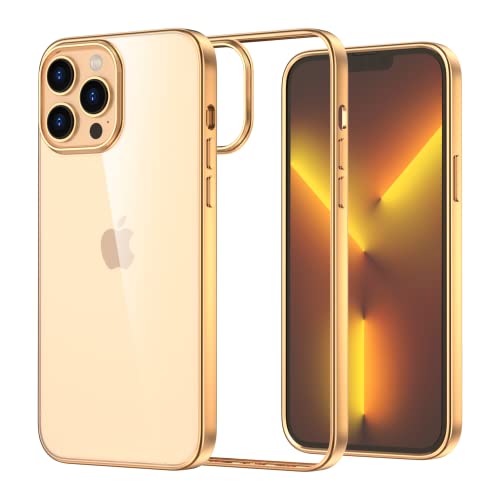 Syoukou for iPhone 13 Pro Max Case Clear[Anti-Yellow][Military Drop Protection] Shockproof Case for iPhone 13 Pro Max Clear Thin Slim Fit Soft iPhone 13 Pro Max Clear Case (Only 6.7”) – Gold