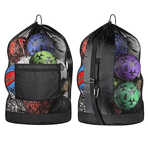 Extra Large Ball Bag, Mesh Soccer Ball Bag, Adjustable Shoulder and Portable Strap Design fit Coach,Adults and Kids, Best for Soccer Ball, Basketball, Volleyball, Baseball, Water Sports, Beach Cloth