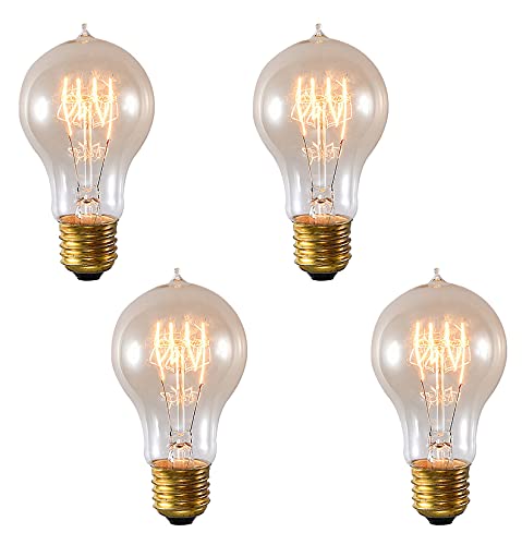 E26 25W Edison Light Bulb A19 Vintage Squirrel Cage Filament Bulb Amber Glass Antique Bulb Tear Drop Top Decorative Bulb for Home Lighting Wall Sconces, 2200K Warm White, AC110V, Dimmable, 4 Pack