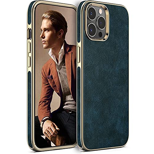 LOHASIC for iPhone 13 Pro Max Leather Case, Slim Luxury Business PU Non-Slip Grip Shockproof Bumper Full Body Protective Cover Men Phone Cases for iPhone 13 Pro Max 6.7″ (2021) – Vintage Blue