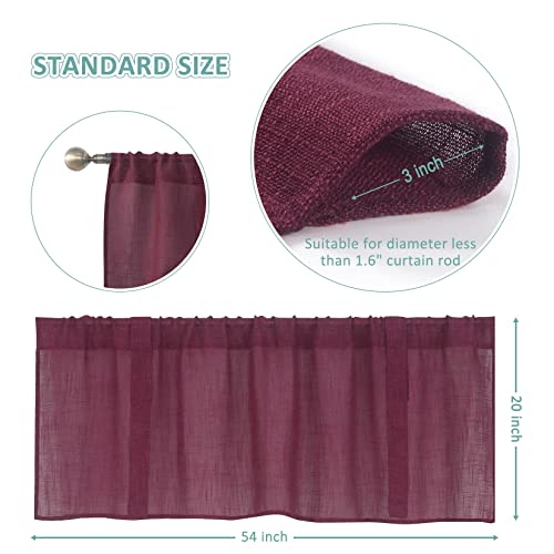 Home Queen Tie Up Curtain Valances for Living Room, Semi Sheer Burlap Linen Look and Super Soft on Touch, Country Style, 2 Pieces, 20 Inches Long, Burgundy | The Storepaperoomates Retail Market - Fast Affordable Shopping