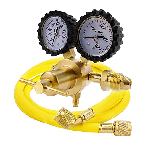 Nitrogen Regulator with 60″ Hose for HVAC Purge, 0-800 PSI Output Pressure, CGA580 Inlet Connection and 1/4” Male Flare Outlet Connection