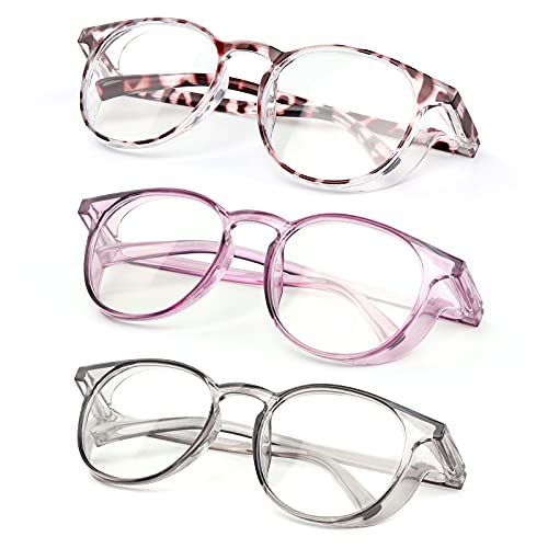 3 Pairs Anti Blue Light Safety Glasses, Kelens Stylish Goggles Eyeglasses with Anti Fog Lense, UV Blocking Anti-Scratch Anti Pollen with Side Shields