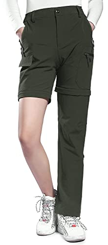 Hiauspor Hiking Pants Women Convertible Lightweight Zip Off Pants Quick Dry Outdoor Stretch Pants UPF 50+ (Army Green, X-Small)