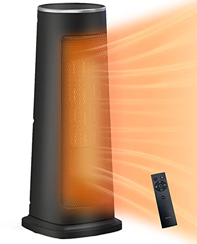 AMILIRE Electric Space Heater Fan,1500W Indoor Fast Heating Tabletop Programmable Thermostat, Remote & LED Display Control, Wide Oscillation, Over-heating & Tip-over Protection, Adjustable 12H Timer (Black)
