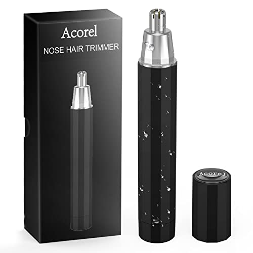 Acorel Nose Hair Trimmer, Professional Painless Battery-Operated Ear and Nose Trimmer Clipper for Man Woman, Portable Pen-Shaped Dual Edge Blades Trimming Tool Easy Cleaning, Black